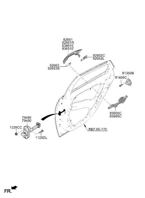 2007 Hyundai Accent Rear Door Outside Handle, Left Diagram for 83651-L1020