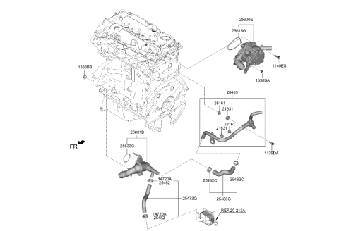 2023 Hyundai Sonata Hybrid Coolant Pipe & Hose Diagram