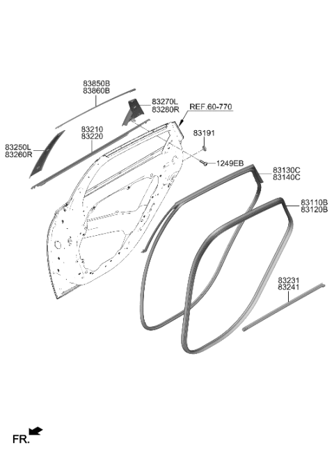 2020 Hyundai Sonata Hybrid GARNISH Assembly-RR Dr FR Frame,LH Diagram for 83250-L1000