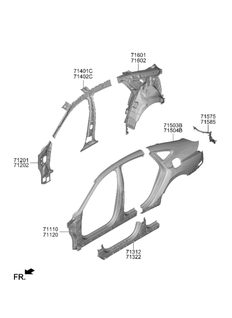 2023 Hyundai Sonata Hybrid PANEL ASSY-QUARTER OUTER,LH Diagram for 71503-L5C10