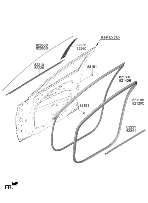 2022 Hyundai Sonata Hybrid Front Door Moulding Diagram