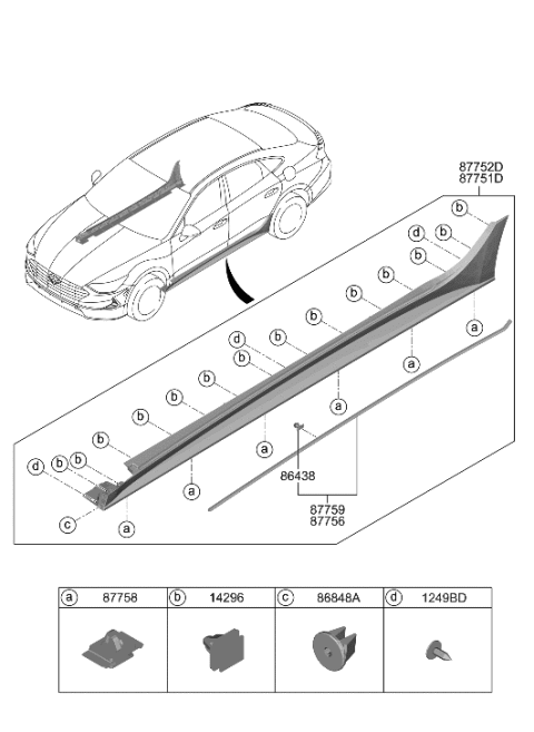 2022 Hyundai Sonata Hybrid Body Side Moulding Diagram