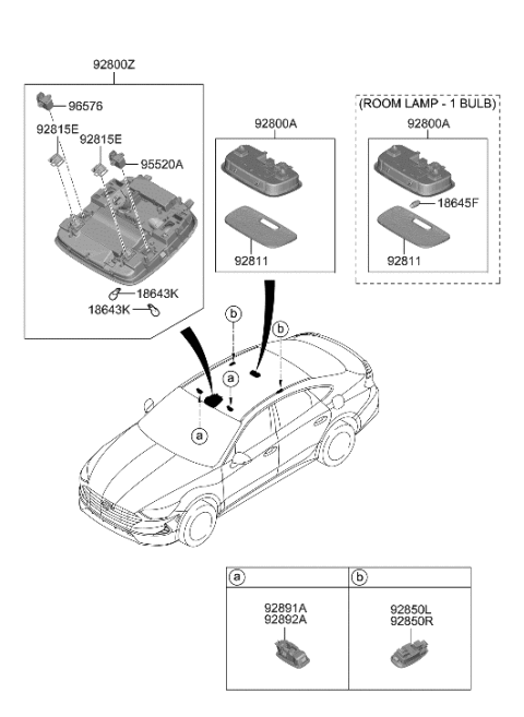 2018 Hyundai Ioniq LAMP ASSY-OVERHEAD CONSOLE Diagram for 92800-L5180-MMH