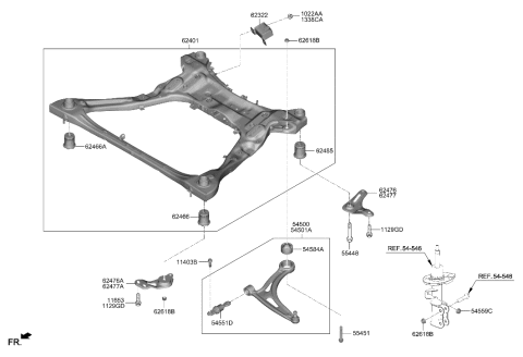 2022 Hyundai Sonata Hybrid Front Suspension Crossmember Diagram