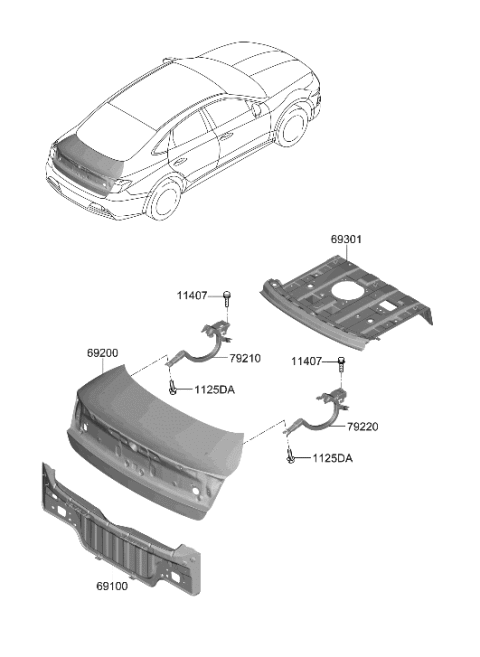 2023 Hyundai Sonata Hybrid Back Panel & Trunk Lid Diagram