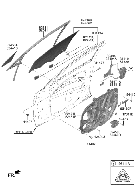 2022 Hyundai Sonata Hybrid Front Door Window Regulator & Glass Diagram