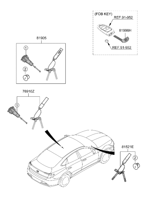 2021 Hyundai Sonata Hybrid Key & Cylinder Set Diagram