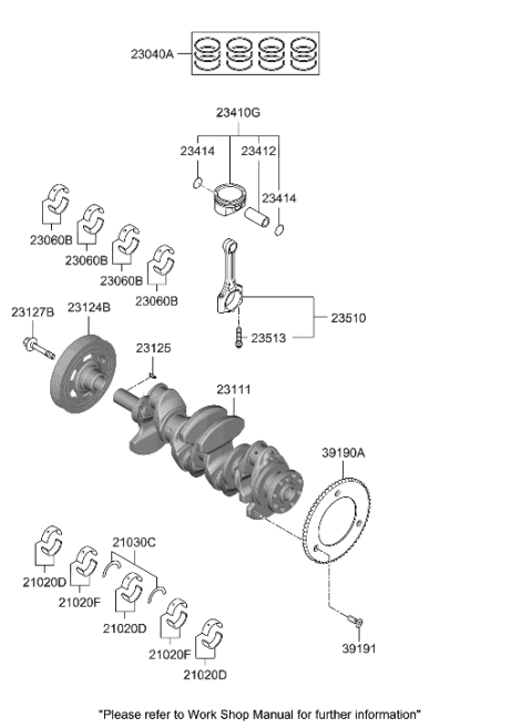 2022 Hyundai Sonata Hybrid Crankshaft & Piston Diagram