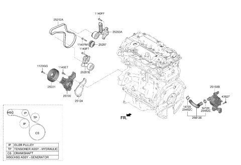 2020 Hyundai Sonata Hybrid Pump Assembly-Coolant Diagram for 25100-2J600