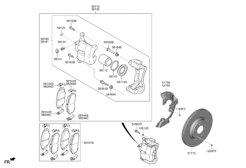 2020 Hyundai Sonata Hybrid BRAKE ASSY-FR,RH Diagram for 58130-L5000