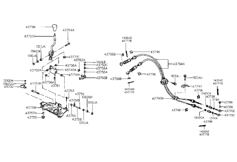 2015 Hyundai Equus Lever-Gear Shift Diagram for 43720-34101