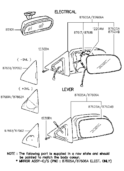 1997 Hyundai Sonata Mirror Assembly-Outside Rear View,LH Diagram for 87605-34201