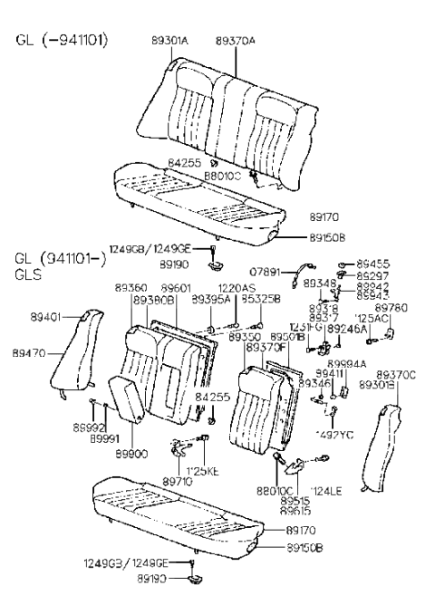 1994 Hyundai Sonata Rear Seat Cushion Cover Diagram for 89160-34113-HFH