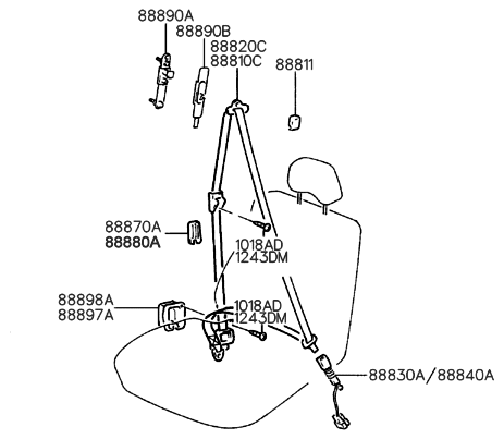 1987 Hyundai Excel Cover-Front Seat Belt Dust,LH Diagram for 88897-34001