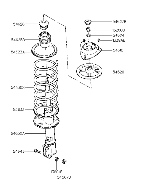 1989 Hyundai Excel Spring,Upper Seat Assembly Diagram for 54620-34000