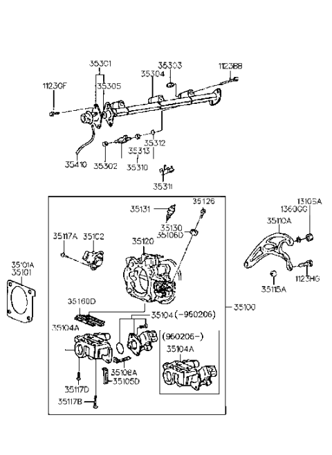 1996 Hyundai Sonata Throttle Body & Injector (SOHC) Diagram 2