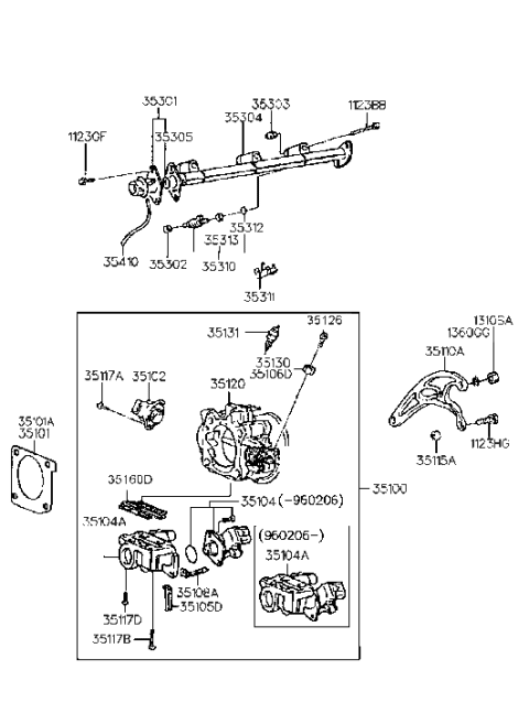 1998 Hyundai Sonata Old Body Style Throttle Body & Injector (SOHC) Diagram 2