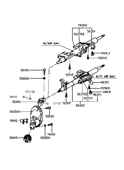 1998 Hyundai Sonata Old Body Style Steering Column & Shaft Diagram