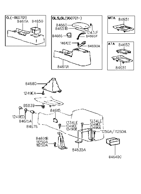 1998 Hyundai Sonata Console-Floor Diagram for 84611-34600-FG