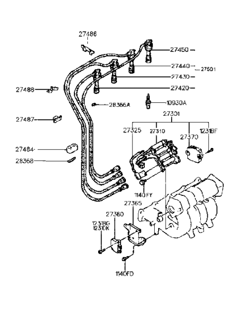 1995 Hyundai Sonata Spark Plug & Cable (I4,SOHC) Diagram 2