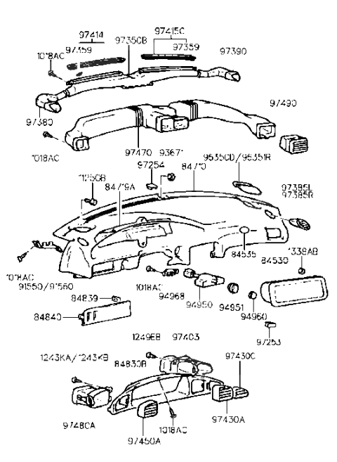 1996 Hyundai Sonata Plate Assembly-Crash Pad Switch Diagram for 84840-34300-FG