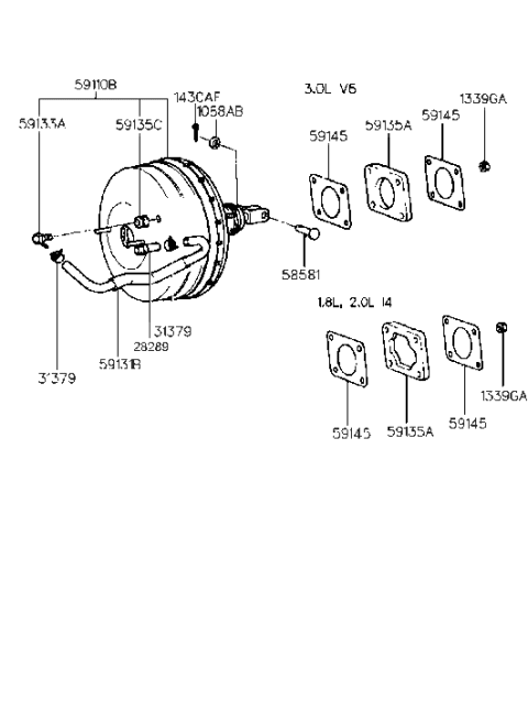 1987 Hyundai Excel Hose-Brake Booster Vacuum Diagram for 59131-34002