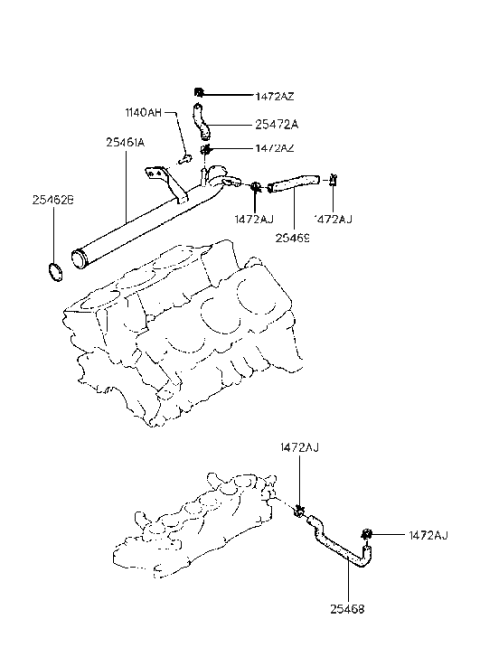 1998 Hyundai Sonata Old Body Style Coolant Hose & Pipe Diagram 1