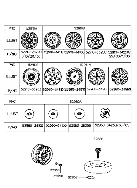 1994 Hyundai Sonata Aluminium Wheel Assembly Diagram for 52910-34150