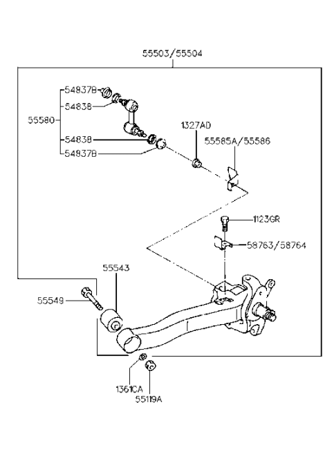 1985 Hyundai Excel Arm Assembly-Trailing,RH Diagram for 55504-34000