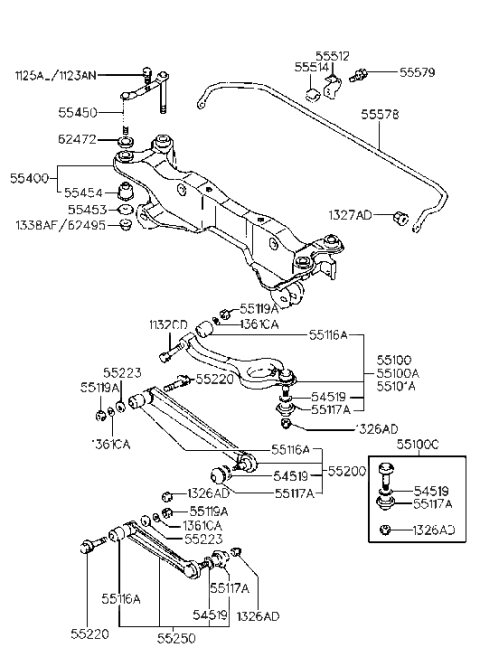 1993 Hyundai Sonata Arm & Bush Assembly-Suspension Upper, RH Diagram for 55101-34000