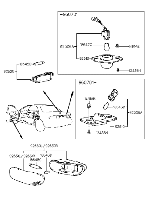 1998 Hyundai Sonata License Plate & Interior Lamp Diagram