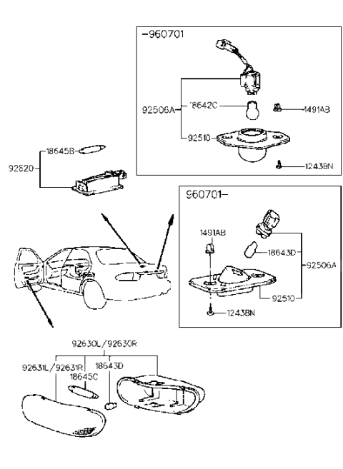 1998 Hyundai Sonata Lamp Assembly-License Plate Diagram for 92501-22010