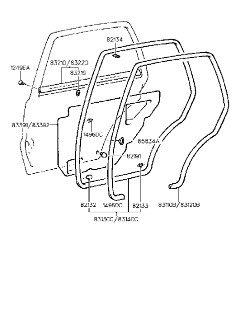 1998 Hyundai Sonata Weatherstrip Assembly-Rear Door Side LH Diagram for 83130-34002