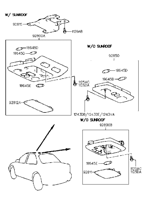 1993 Hyundai Sonata Room Lamp Assembly Diagram for 92820-34001-CI