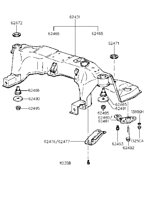 1987 Hyundai Excel Crossmember Complete Diagram for 62401-34140