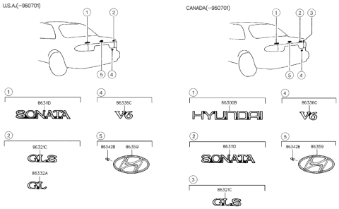1998 Hyundai Sonata Old Body Style Emblem Diagram 1