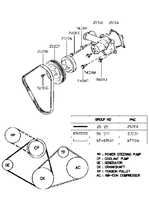 1994 Hyundai Sonata Pump Assembly-Coolant Diagram for 25100-33122