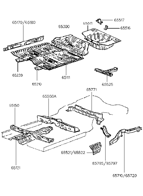 1996 Hyundai Sonata Crossmember Assembly-Front Seat Diagram for 65150-34001