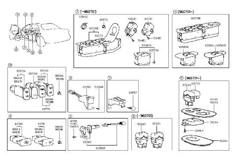 1985 Hyundai Excel Switch Assembly-Door Diagram for 93560-23100