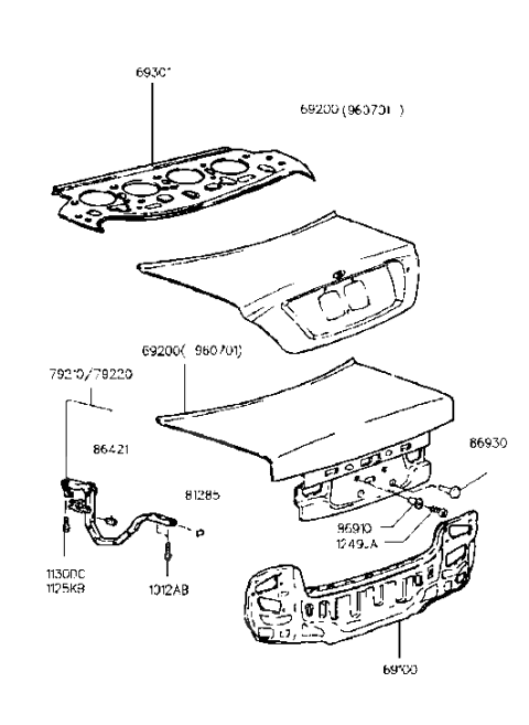 1986 Hyundai Excel Bumper-Trunk Lid Hinge Stop Diagram for 86421-23000