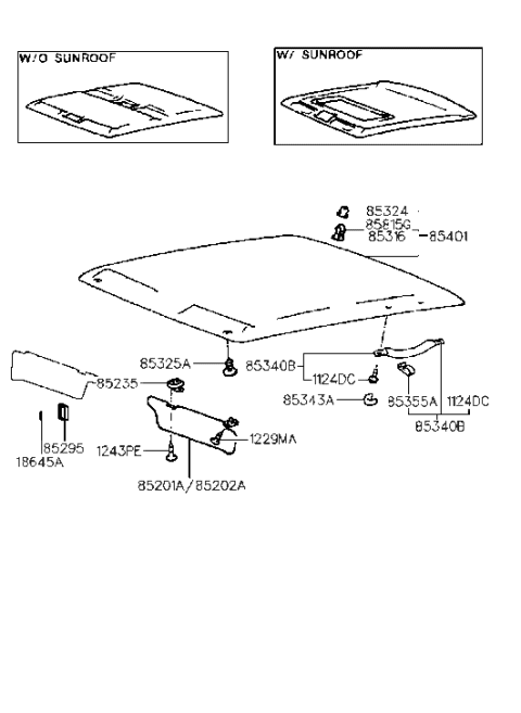 1994 Hyundai Sonata Headlining Assembly Diagram for 85401-34000-CI