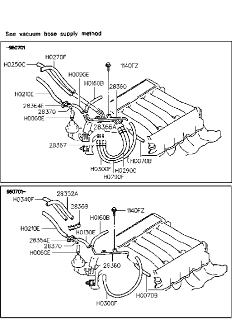 1998 Hyundai Sonata Old Body Style Vacuum Hose Diagram 1