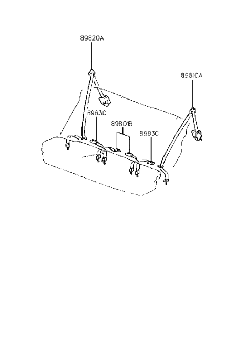 1994 Hyundai Sonata Rear Seat Belt Complete Diagram for 89801-34110-AQ