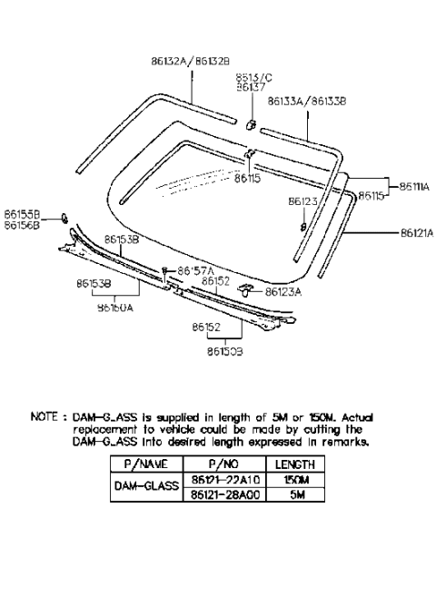 2013 Hyundai Equus Windshield Glass Assembly Diagram for 86110-34111