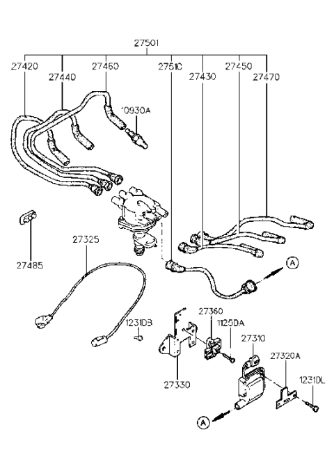 1995 Hyundai Sonata Spark Plug & Cable (I4,SOHC) Diagram 1