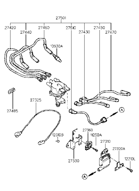 1985 Hyundai Excel Cable Set-Spark Plug Diagram for 27501-35C00