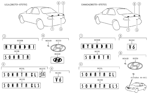 1996 Hyundai Sonata V6 Emblem Diagram for 86328-34800