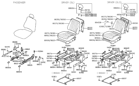 1993 Hyundai Sonata New Body Style Front Seat Diagram 1