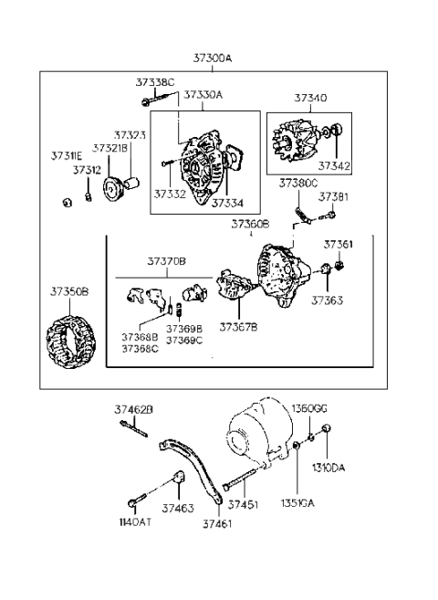 1985 Hyundai Excel Bracket Assembly-Generator Rear Diagram for 37360-35570