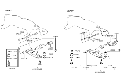 1985 Hyundai Excel Ball Joint Kit-Suspension Lower Arm Diagram for 54503-34A00